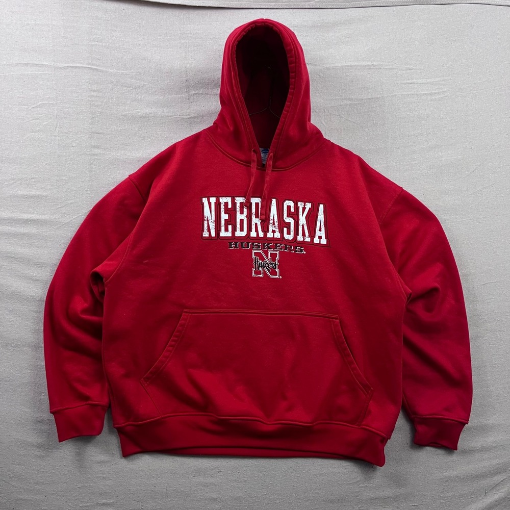 NCAA Hoodie Nebraska Huskers Mens Large Red Graphic Pullover Sweatshirt